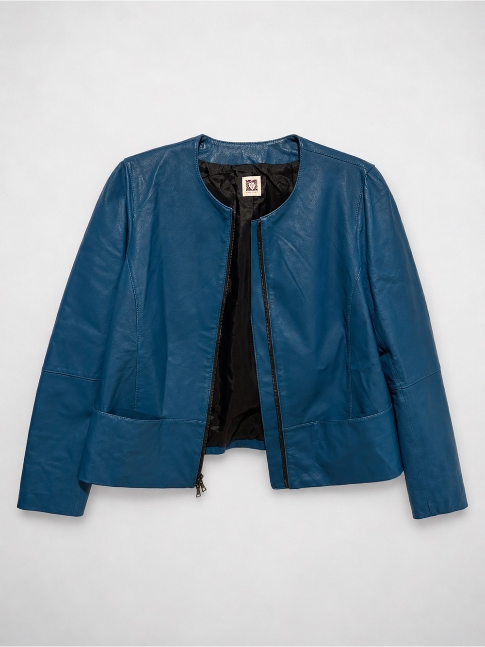 Anne Klein Black Teal Leather Lined Jacket